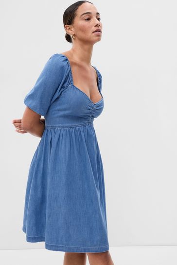 Gap Blue Puff Sleeve Denim Mini Dress