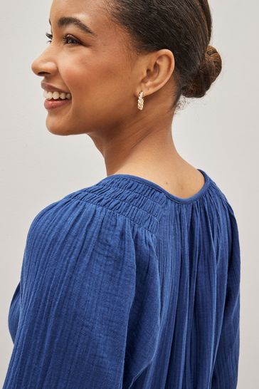Buy Gap Gauze V Neck Long Puff Sleeve Midi Dress from the Gap
