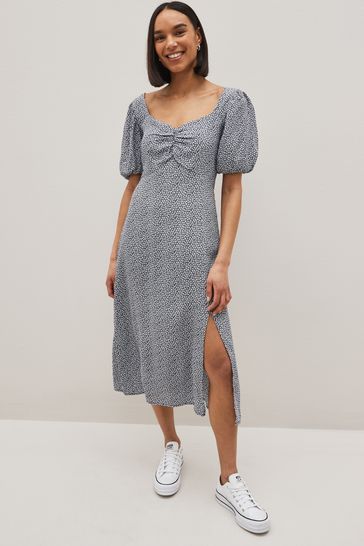 Gap Black Puff Short Sleeve Slit Dress