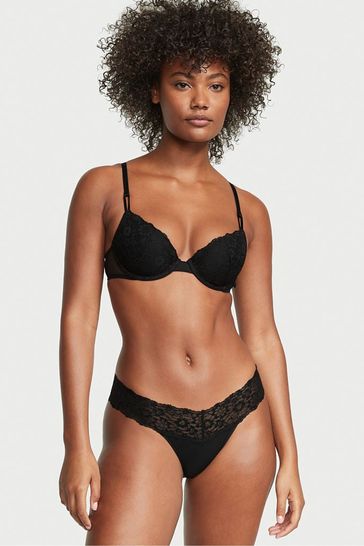 Victoria's Secret Black Posey Lace Waist Thong Knickers