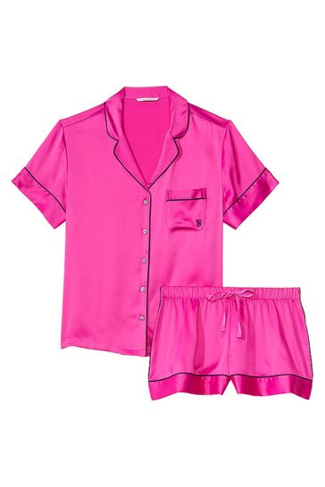 Victoria's Secret Fuchsia Frenzy Pink Satin Short Pyjamas