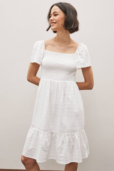 Buy Gap Smocked Squareneck Short Sleeve Midi Dress from the Gap online shop