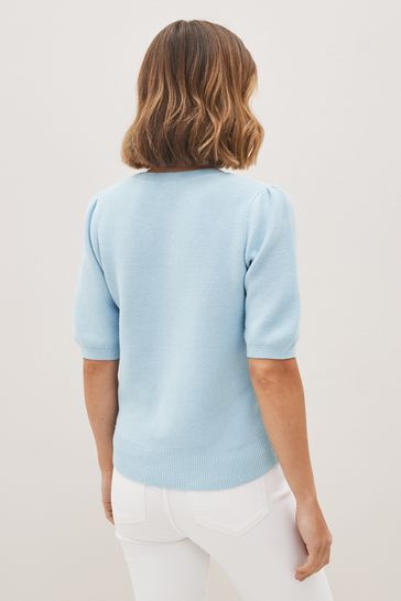 Light blue puff sleeve sweater shop