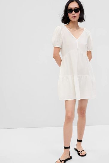 Buy Gap Crinkle Gauze Puff Sleeve Tiered Mini Dress from the Gap online ...