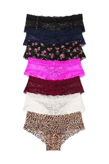 Victoria's Secret Black/Blue/Pink/Leopard/White Cheeky Knickers Multipack