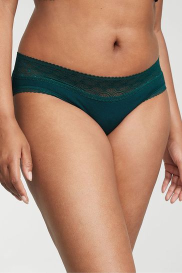 Victoria's Secret Black Ivy Green Geo Hipster Lace Waist Knickers