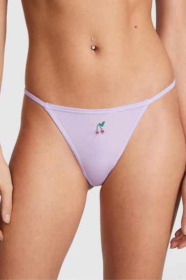 Victoria's Secret PINK Pastel Lilac Cherry Cotton G String Knickers