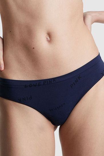 Victoria's Secret PINK Midnight Navy Blue Seamless Thong Knickers