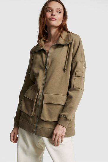Olive green jacket with pink fur outlet