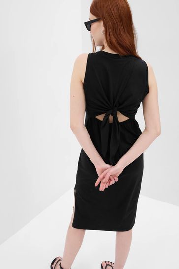 Gap Beige Fitted Tie Back Sleeveless Midi Dress