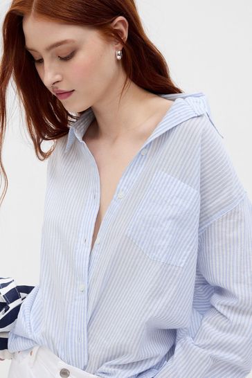 Buy Gap Stripe Oversized Long Sleeve Shirt from the Gap online shop