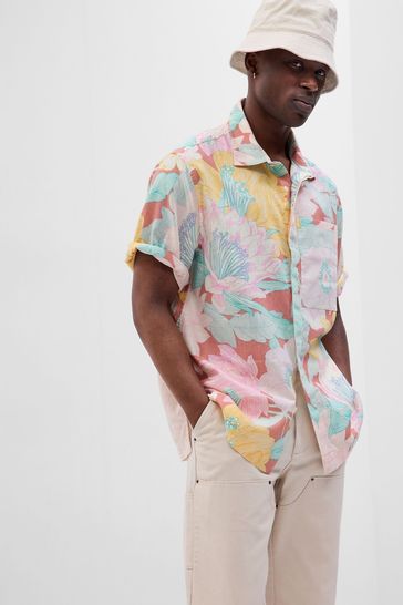 Floral print short sleeve shirt on sale