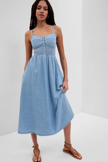 Buy Gap Organic Cotton Denim Corset Midi Dress from the Gap online shop