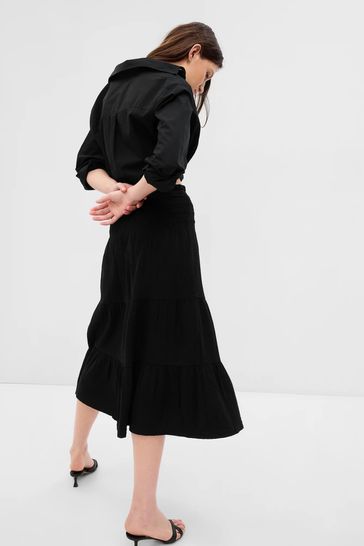 Gap Black Smocked Tiered Midi Skirt