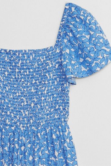 Gap Blue Smocked Squareneck Midi Dress