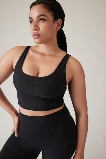 Athleta Black A C Cup Ribbed Cut Out Longline Low Impact Sports Bra