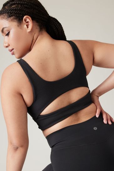 Athleta Black A C Cup Ribbed Cut Out Longline Low Impact Sports Bra