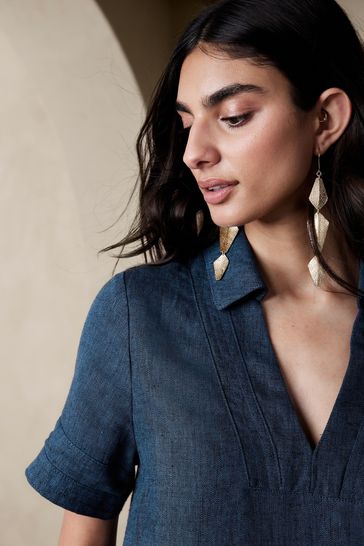 Banana Republic Blue Cruz Linen Maxi Shirt Dress