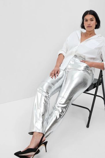 Silver faux sales leather pants
