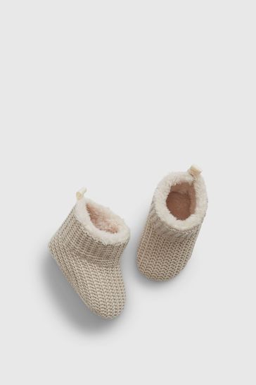 Cream Sherpa-Lined Knit Booties