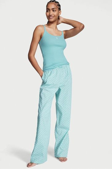 Victoria's Secret Fountain Blue Logo Stripe Cami Long Pyjamas