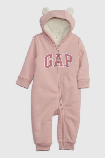 Pink Logo Sherpa Fleece Hooded All in One - Baby (Newborn - 24mths)