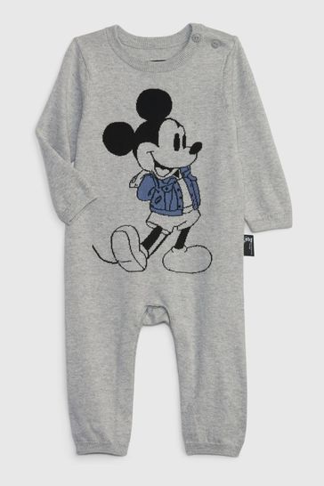 Grey Disney Mickey Mouse Long Sleeve Sleepsuit