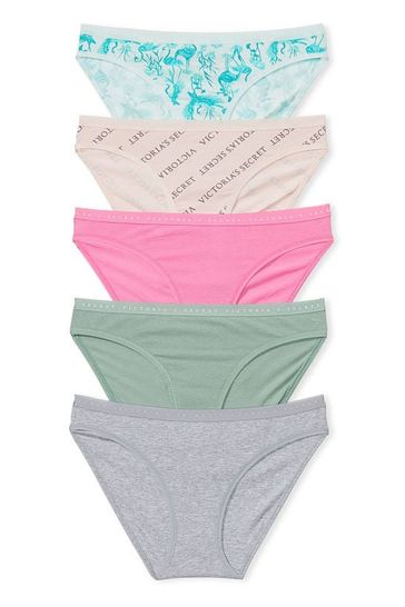 Victoria's Secret Pink/Grey/Green Bikini Knickers Multipack