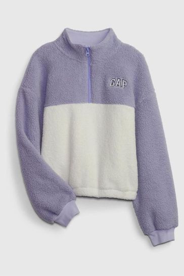 Buy Purple Sherpa Quarter Zip Long Sleeve Mock Neck Sweatshirt from the Gap online shop