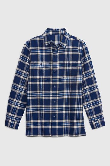 Blue Organic Cotton Long Sleeve Flannel Shirt