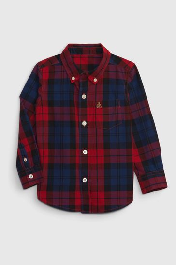 Red Organic Cotton Tartan Flannel Long Sleeve Shirt