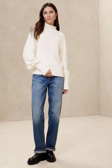 Banana Republic Black Ilona High Neck Cotton Wool Jumper