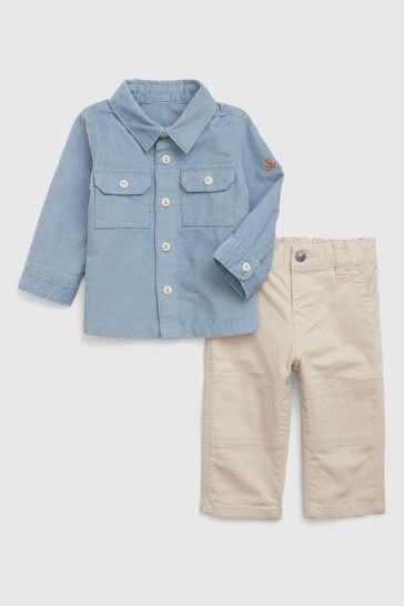 Blue and Cream Utility Shirt and Trouser Set (Newborn - 24mths)