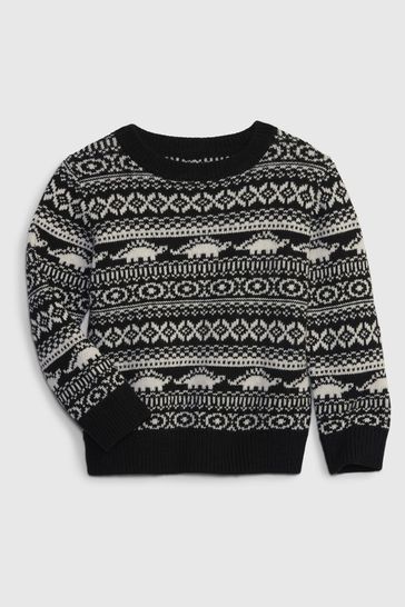 Black Dino Fair Isle Crew Neck Jumper
