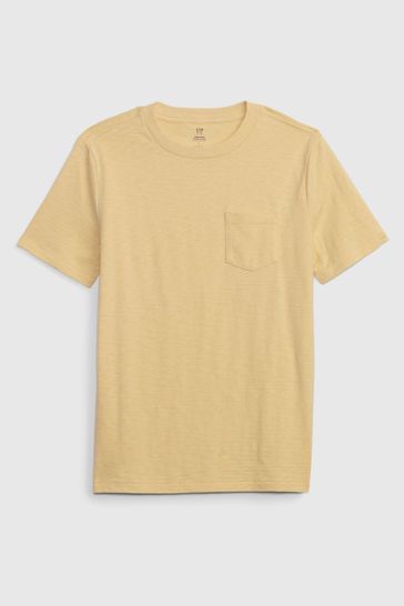 Yellow Organic Cotton Pocket Short Sleeve Crew Neck T-Shirt (4-13yrs)