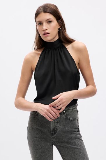 Halter neck satin top top