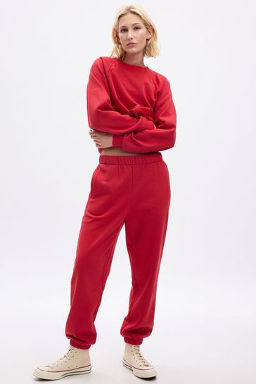Red Cuffed High Waisted Oversize Joggers