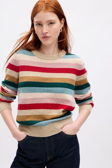 Red CashSoft Crew Neck Stripe Jumper