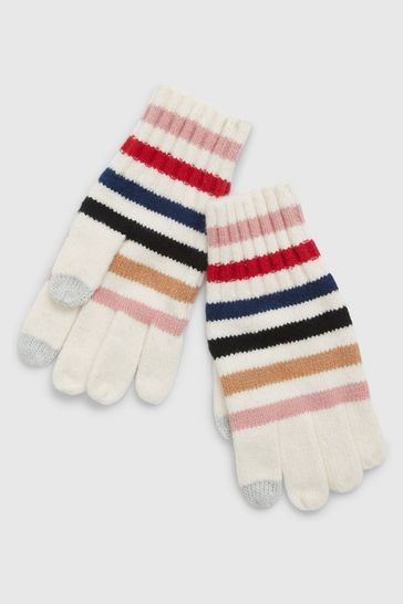 White CashSoft Stripe Gloves