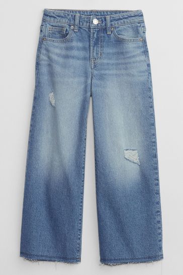 Blue High Waisted Distressed Wide Leg Ankle Jeans (5-13yrs)