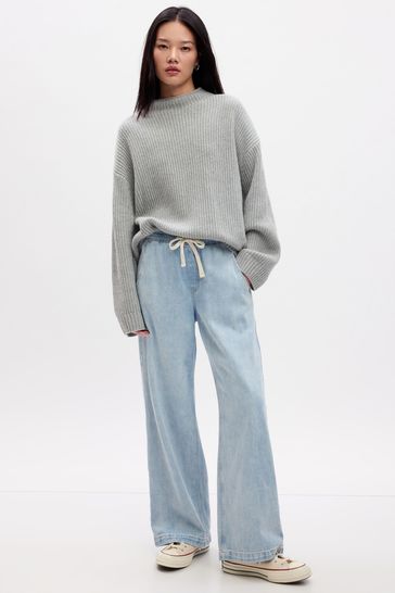 Gap Blue High Waisted Wide Leg Pull On Jeans