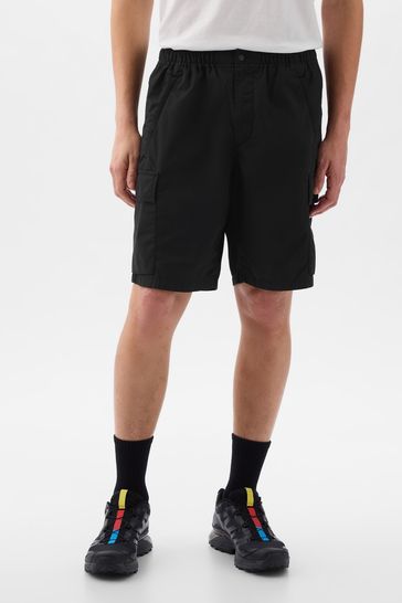 Black Poplin Cargo Shorts