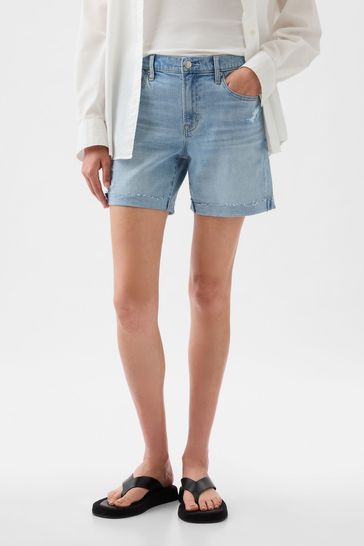 Buy Gap Light Destructed Denim Mid Rise Girlfriend Shorts from the