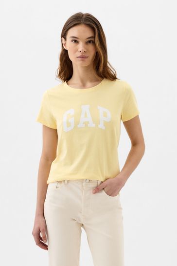 Yellow Cotton Logo Short Sleeve Crew Neck T-Shirt
