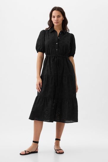 Black eyelet midi dress store