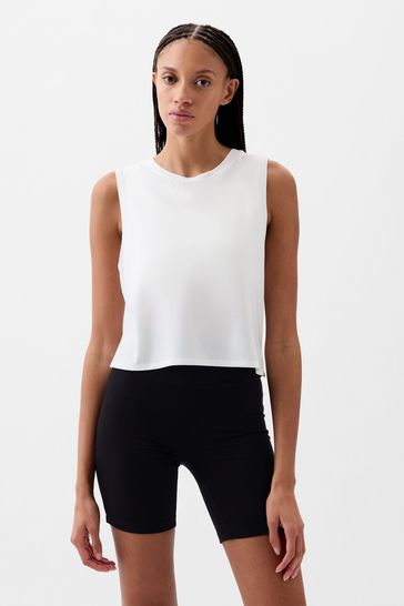 White Crew Neck Breathe Cropped Muscle T-Shirt