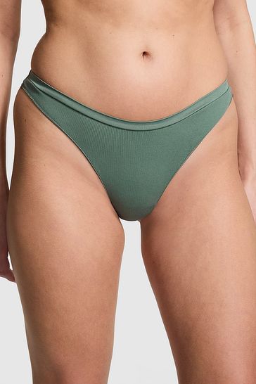 Victoria's Secret PINK Forest Green Thong Seamless Lace Back Knickers