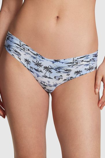 Victoria's Secret PINK Harbor Blue Palm Trees Thong No Show Knickers