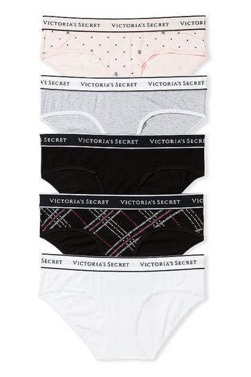 Victoria's Secret White/Black/Grey/Pink Hipster Logo Multipack Knickers