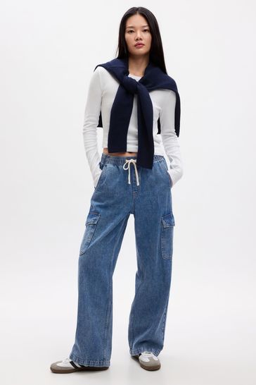 Wide leg pull on jeans sale